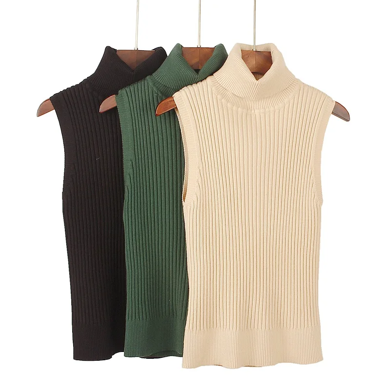 ONLYSVTER Turtleneck Sleeveless Women Pullover Sweater Autumn Winter Thick Warm Knitted Jumper Top Female Ribbed | Женская одежда