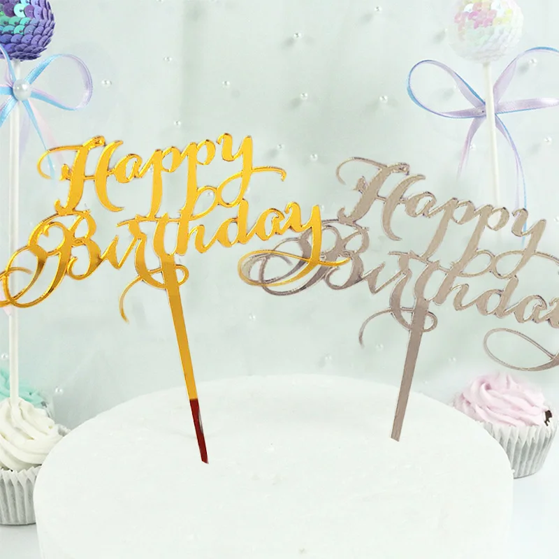 Модный золотой серебряный синий бумажный акриловый Топпер для торта на день