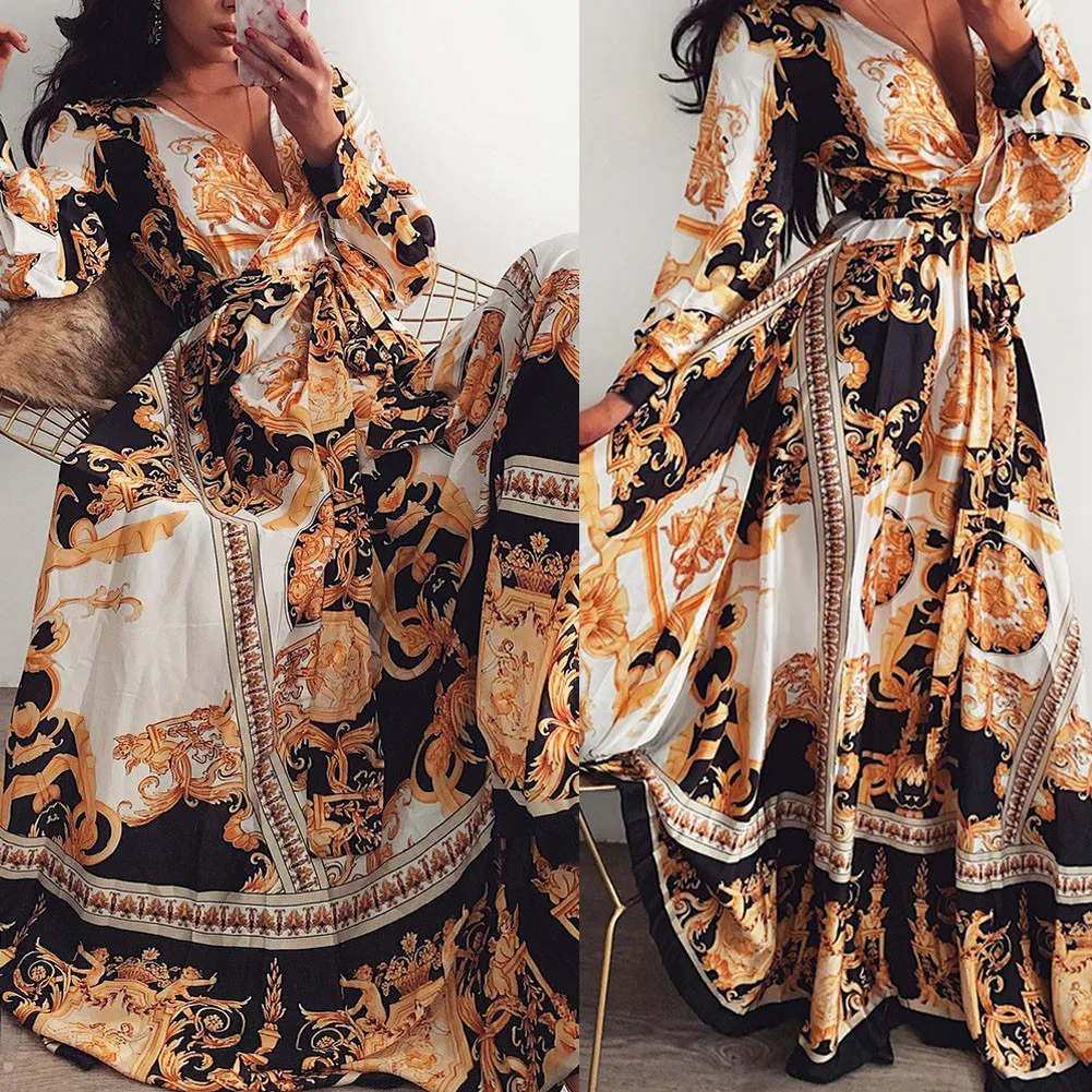 Boho, летнее, ретро, винтажное, украинское, сексуальное, с цветочным принтом, длинное, вечерние, женское, сексуальное, с v-образным вырезом, длинное, макси платье, Vestidos