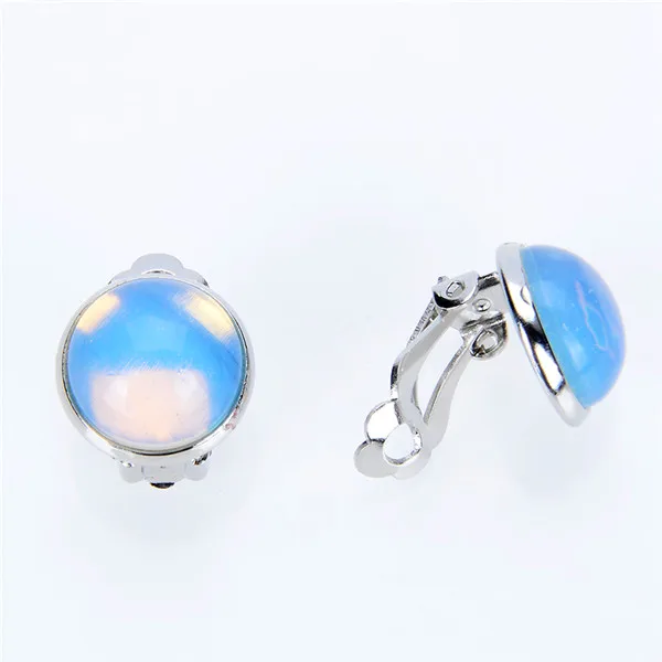 Opal Женские летние украшения для девочек круглый натуральный камень лазурит фиолетовый кварцевый шарик Клипсы Серьги без проколов уши - Окраска металла: Opal