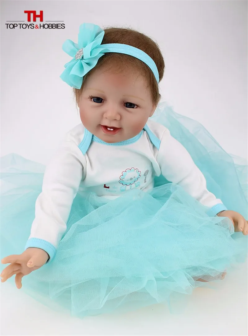 NPKDOLL 55 см живая девочка кукла реборн силиконовая Vinly Bebe куклы голубые глаза дети подарок на день рождения Juguetes