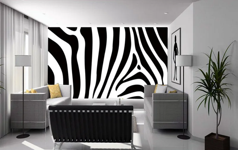 3D фрески на заказ простые черно-белые Настенные обои с узором зебры для гостиницы