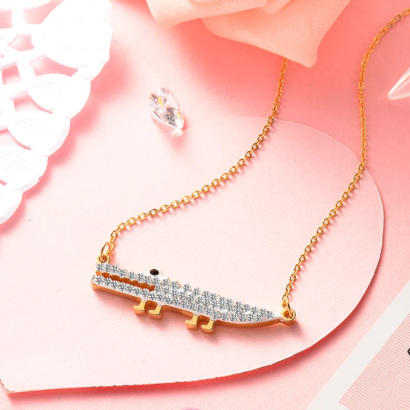Baoyan Chic 316L золотистый Серебристый с розой цвет для женщин животное Длинная подвеска "крокодил" ожерелье горный хрусталь проложили ювелирные изделия из нержавеющей стали