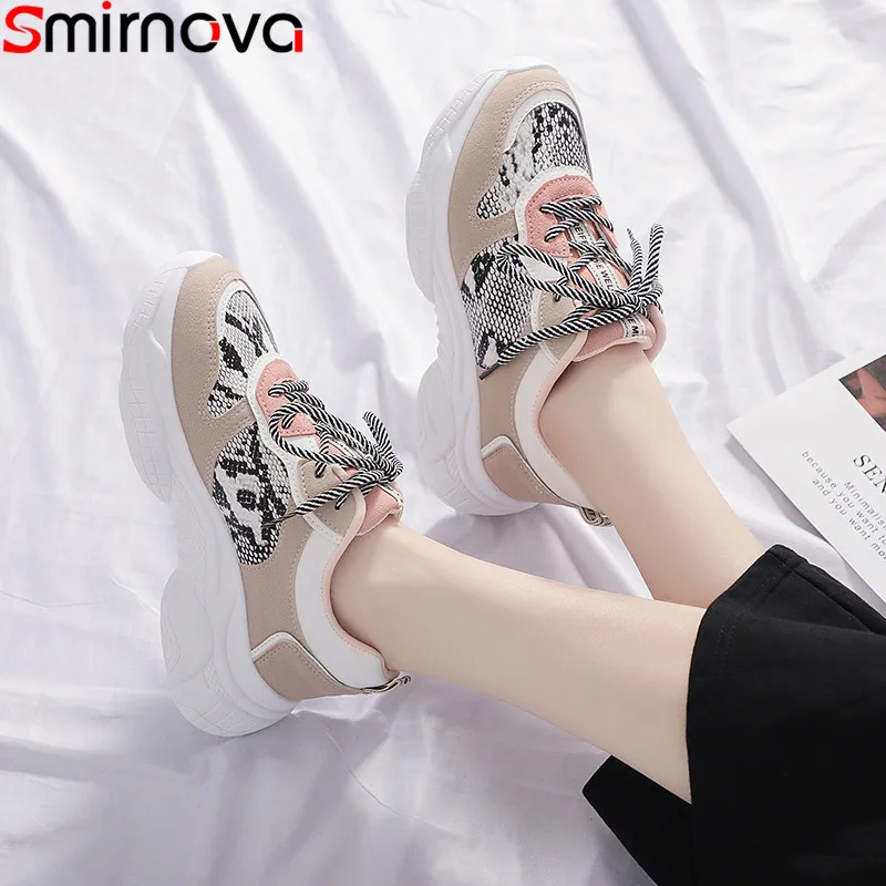 Smirnova/новые модные кроссовки Женская обувь на плоской платформе со шнуровкой и
