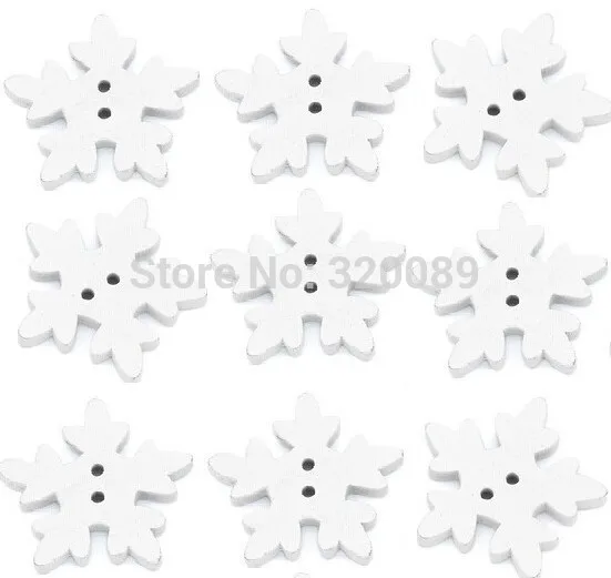 

50pcs/lot 25mm Wooden Christmas Buttons White Winter Snowflake Sewing Accessories