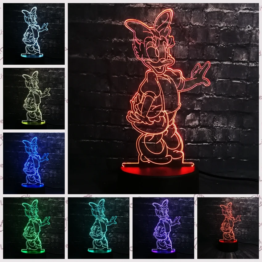 3D светодиодный светильник Дональд Дак lamparas infantil USB База 7 цветов меняющий ночной