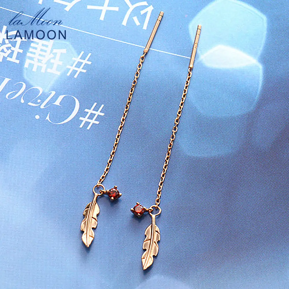 Ламон 100% натуральный красный гранат Винтажный стиль капля перо Ушная линия для