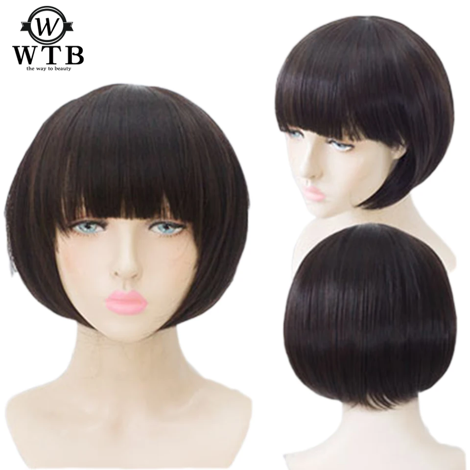 WTB 1" короткие прямые косплей боб женские парики коричневый черный белый розовый 24 цвета Женские синтетические волосы изюминка - Цвет: 24