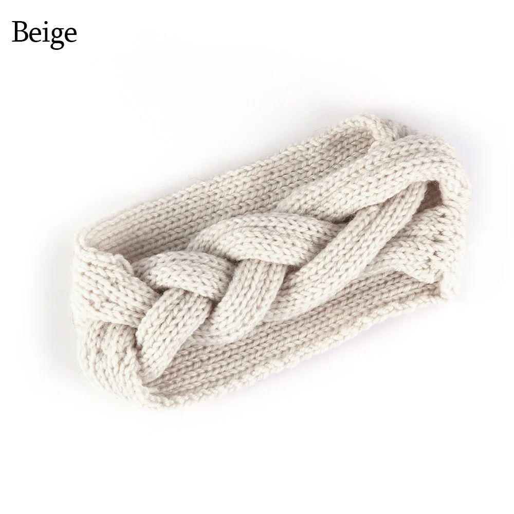 beige Зимняя женская теплая повязка для ушей, вязаная однотонная повязка на голову, Широкий Эластичный Тюрбан, Женский вязаный большой бант, повязка на голову, аксессуары для волос - Цвет: beige