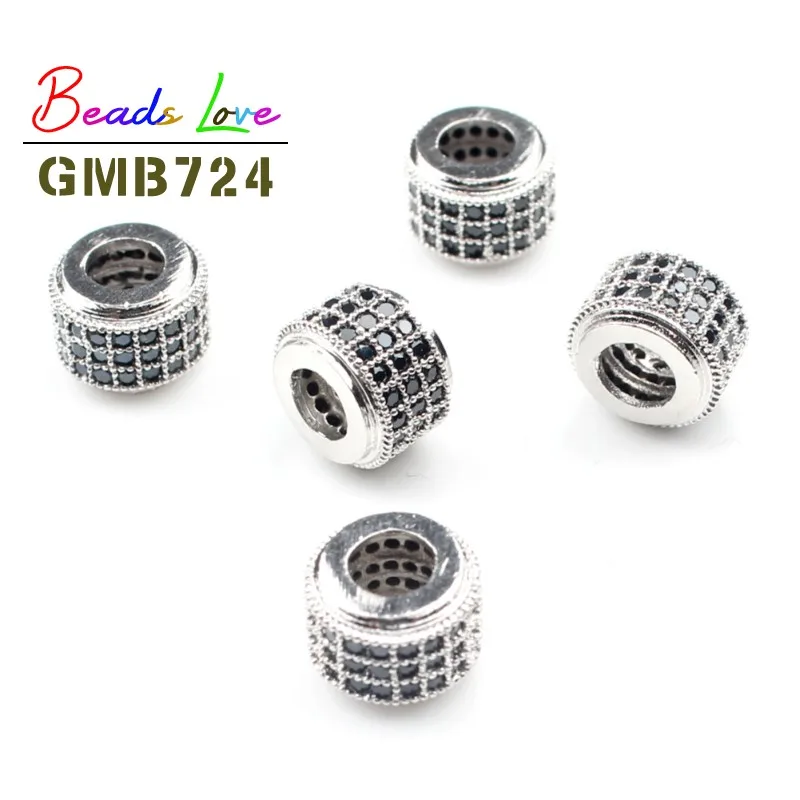 White Black CZ 3 шт./партия Модные металлические Латунные Микро-Кристалл CZ цилиндр круглый разделитель бусины для мужчин браслет Изготовление DIY Ювелирные изделия Аксессуары - Цвет: White Black CZ