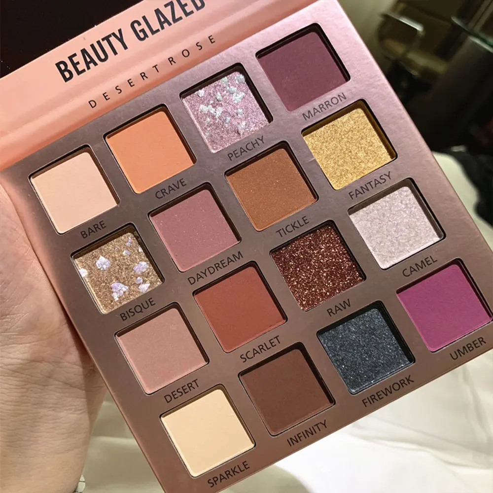 Палитра теней для век Beauty Glazed 16 цветов водостойкие блестящие пигментные дымчатые