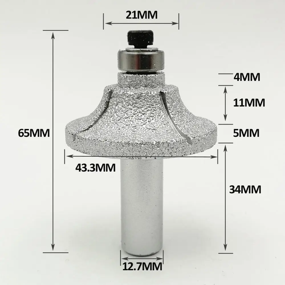 SHDIATOOL Vacuum Brazed Diamond Router Bits Granite Marble Router Cutter with 1/2" Shank Profiling Cutting Stone Edge Grit 60