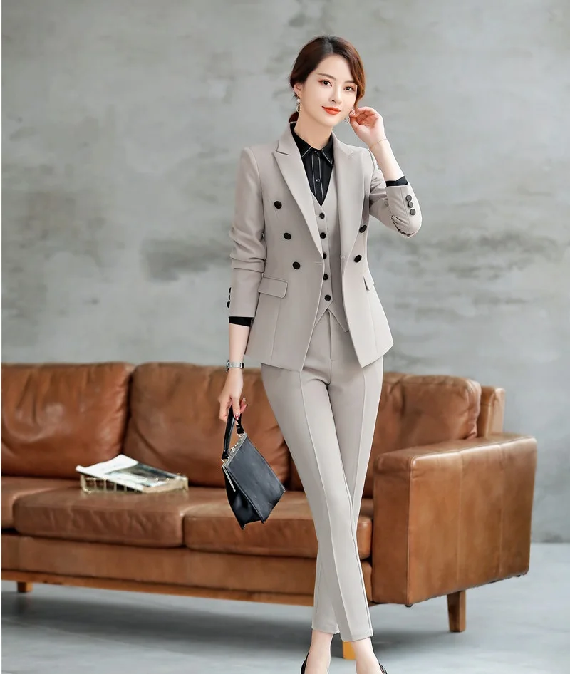 3 Piece Set Formal Uniform Design Pantsuits With Pants and Tops Vest &amp Waistcoat For Women Business Suits Ladies | Женская одежда