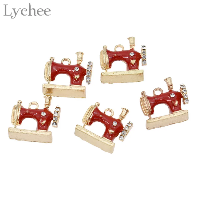 Red Lychee 5 шт. модные эмалированные подвески для швейной машины из сплава и кристаллов DIY, цветные мини подвески, ювелирные изделия для ожерелья и браслета - Окраска металла: Red