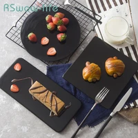 matte black ceramic plate cake dessert bread snack sushi plate flat tray for tableware restaurant supplies
