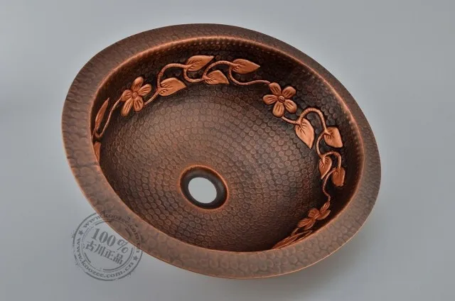 ancient European antique art basin oval undercounter copper bronze bathroom sink |