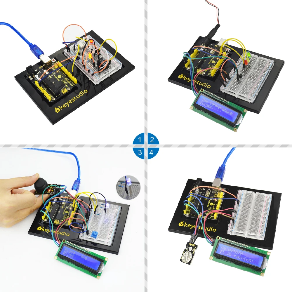 Keyestudio Maker Learning kit/Starter kit(UNOR3) для проекта Arduino W/Подарочная коробка+ Руководство пользователя+ 1602LCD+ шасси+ PDF(oline