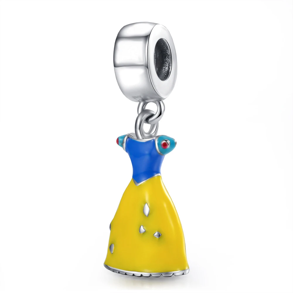 Snow White Dress Аутентичное Стерлинговое Серебро 925 оригинальные браслеты с подвесками, соответственные Пандоре обаятельные браслеты шарма бусины платье феи с рисунком из мультфильмов в Мышь украшения на Рождество - Цвет: Snow White Dress