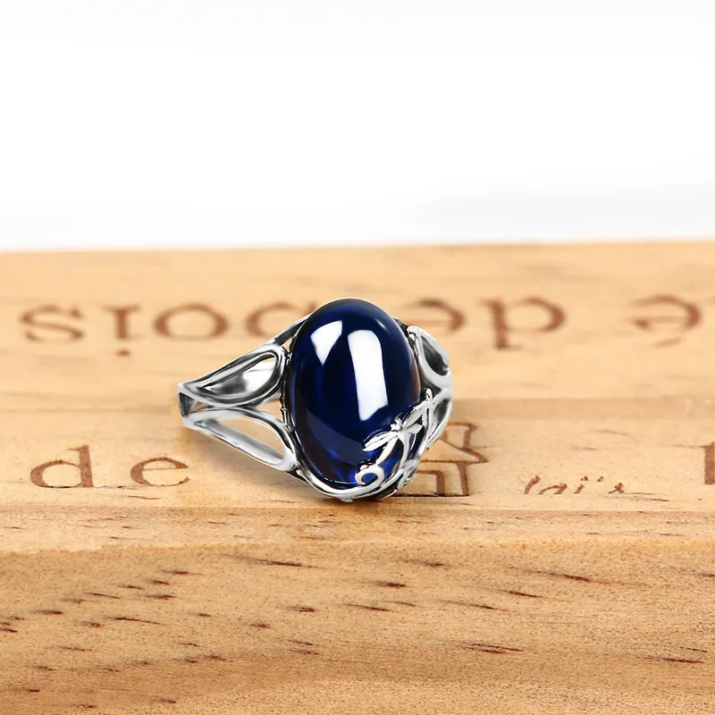 Blue JIASHUNTAI, винтажные 925 пробы серебряные кольца для женщин, Натуральный Полудрагоценный камень, ретро тайские серебряные ювелирные изделия, дизайн стрекозы - Цвет основного камня: Blue