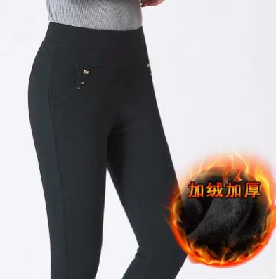 Fashion Black Женские зимние клетчатые штаны из плотного бархата с высокой талией, Длинные теплые обтягивающие штаны для фитнеса, растягивающиеся брюки размера плюс 4XL 5XL 6XL 7XL - Цвет: Fashion Black