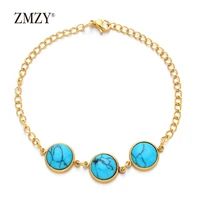 zmzy gold color stainless steel bracelets for women man turquoises charm bracelet pulseira feminina lovers engagement jewelry