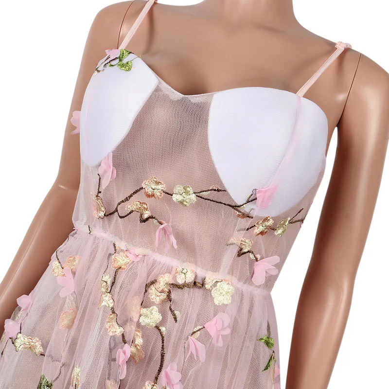 Женское сексуальное газовое платье с кружевным экраном прозрачное без рукавов