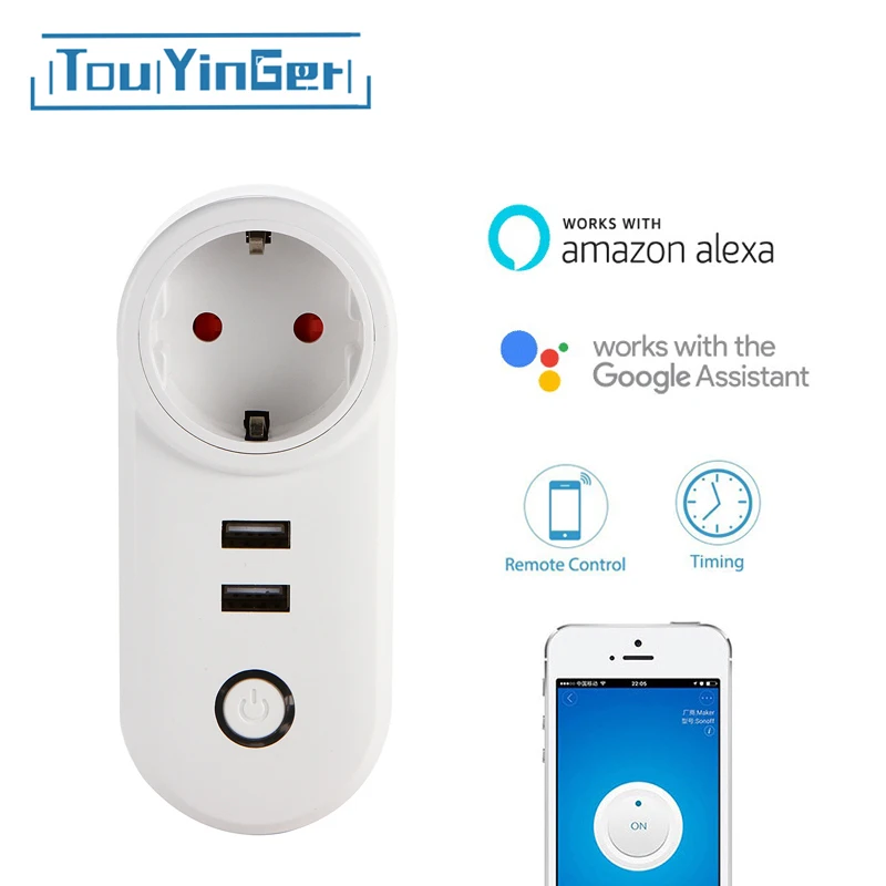 Touyinger Wi Fi Smart Plug с двойной порты usb ЕС разъём ПДУ разъем таймер функция работы для