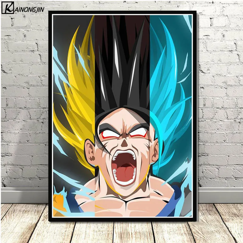 010 Dragon Ball Z плакат Wall Art супер Goku Ultra освоить Холст Плакаты с живописью и принты комнаты декорации Декор для дома - Цвет: 010