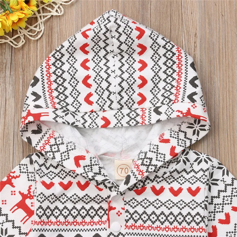 Рождественский костюм с капюшоном для новорожденных мальчиков и девочек принтом