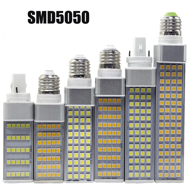 Светодиодная лампа кукуруза SMD2835 SMD5050 10 шт. E27 G24 5 Вт 7 8 9 12 13 светодиодная с плоской
