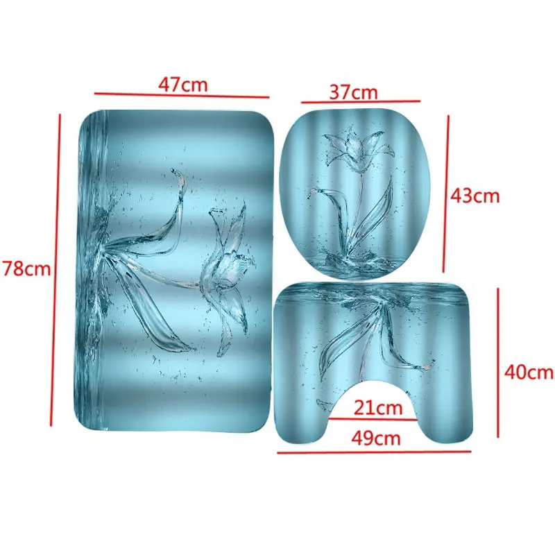 4pcs/set Girl Printing Waterproof Bathroom Polyester Shower Curtain Anti Slip Pedestal Rug Lid Toilet Cover Bath Mat Set