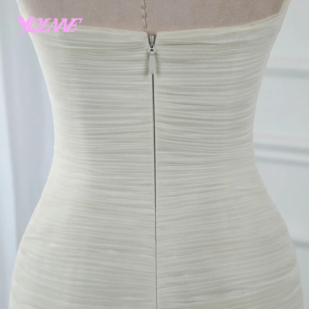 YQLNNE 2018 свадебное платье с перьями Русалка труба Милая Свадебные платья Тюлевое