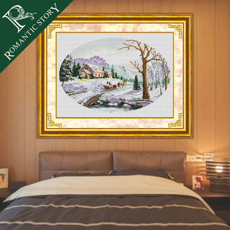 

Romantic Story Snow Scene in Deep Winter 11CT DMC Cross Stitch Needlework DIY Printing Cross-Stitch Set For Embroidery Kits