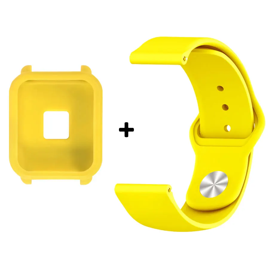 Yellow With Case 20 мм браслеты для Xiaomi Amazfit Bip Молодежные часы мягкий силиконовый ремешок для часов Amazfit Bip браслет ремень - Цвет ремешка: Yellow With Case