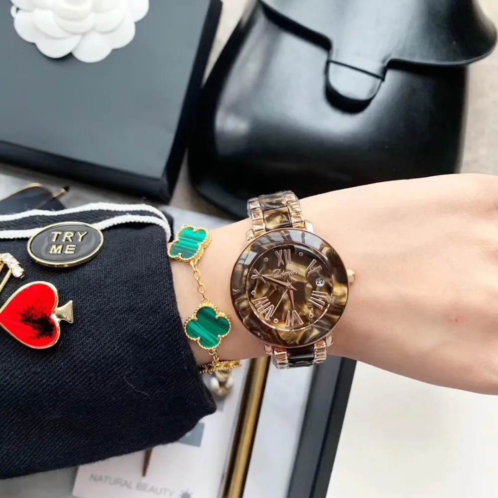 

New Fashion Neutral Women Summer Fashion Watches Cool Black Floral Resin Watch High Quality Plastic Bracelet Wrist watch 3Bar