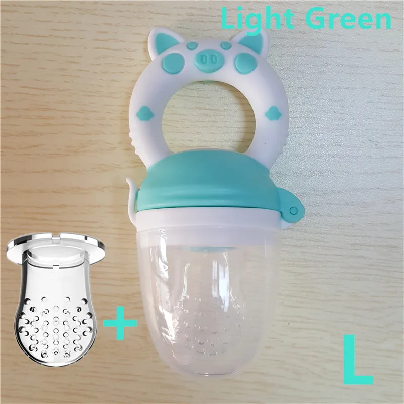 Light Green L Маленькая поросенок ручка соска кормушка для детского питания класс силикона PP обучение соска молоко свежие фрукты Nibbler соска бутылочки - Цвет: Light Green L