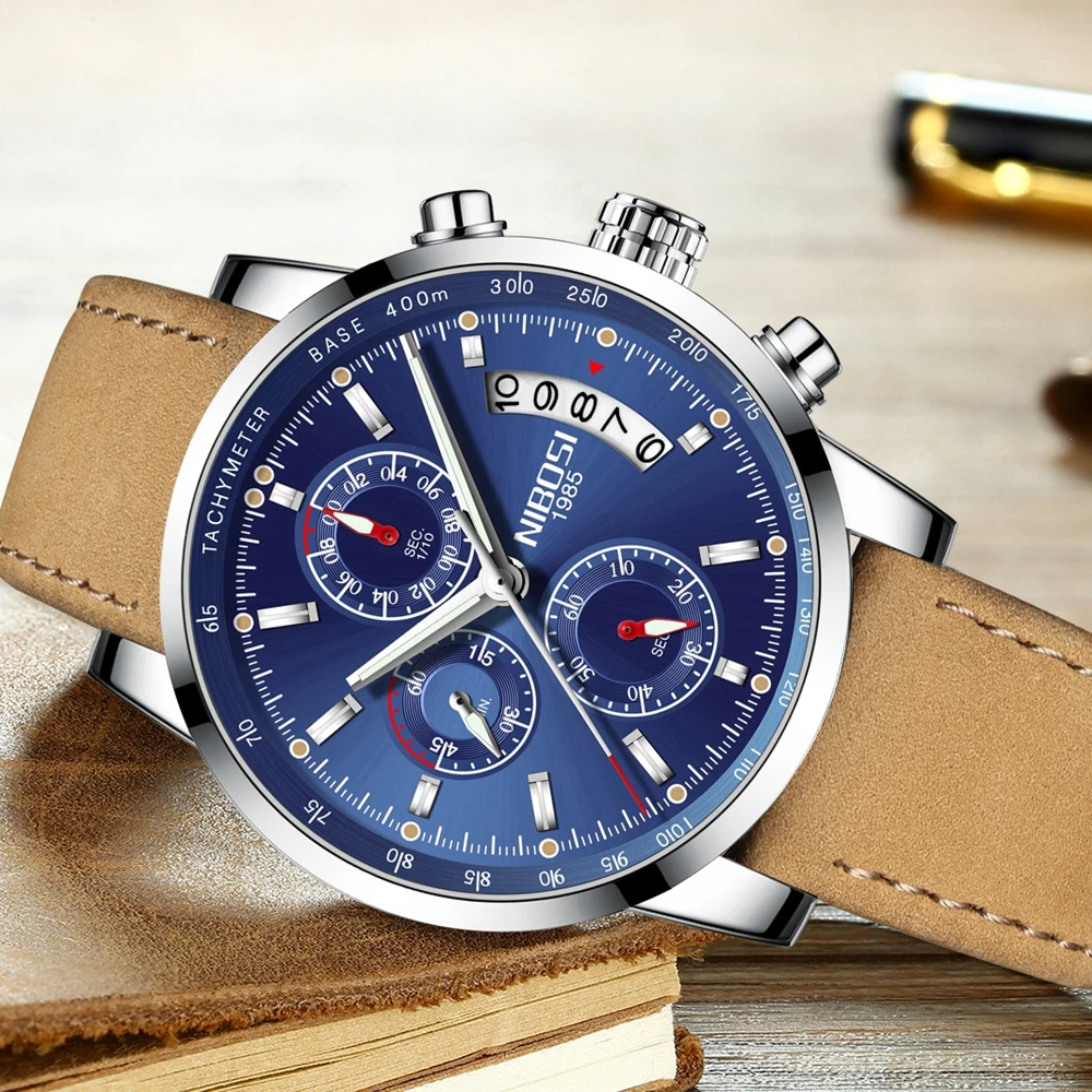 NIBOSI Relojes мужские часы Лидирующий бренд Роскошные спортивные водонепроницаемые