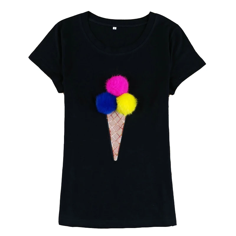 Новинка футболка с блестками модная 3D в стиле Харадзюку изображением мороженого