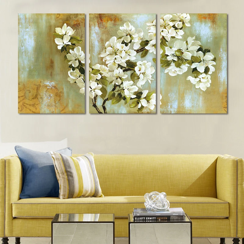 3 предмета абстрактная живопись каллиграфия белый яблони цветок на холсте