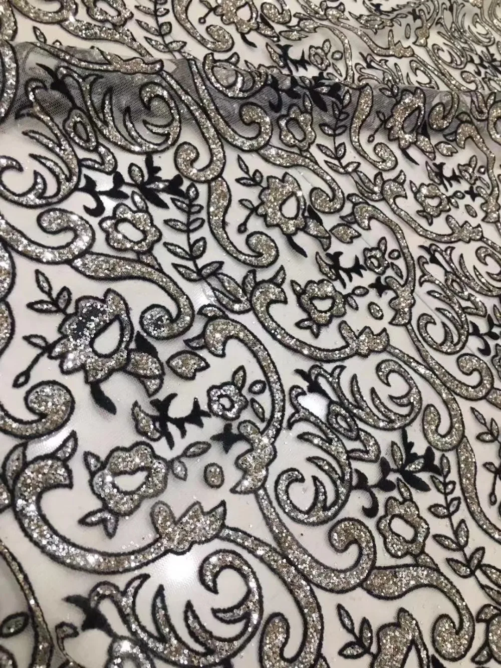 Black Sequins Lace Embroidery Accessories Handmade DIY Wedding Dress Glitter Fabrics 5/Yards | Дом и сад