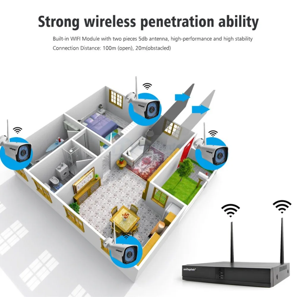 4CH 1080P комплект беспроводной системы видеонаблюдения H.265 NVR 2MP WIFI IP камера Открытый