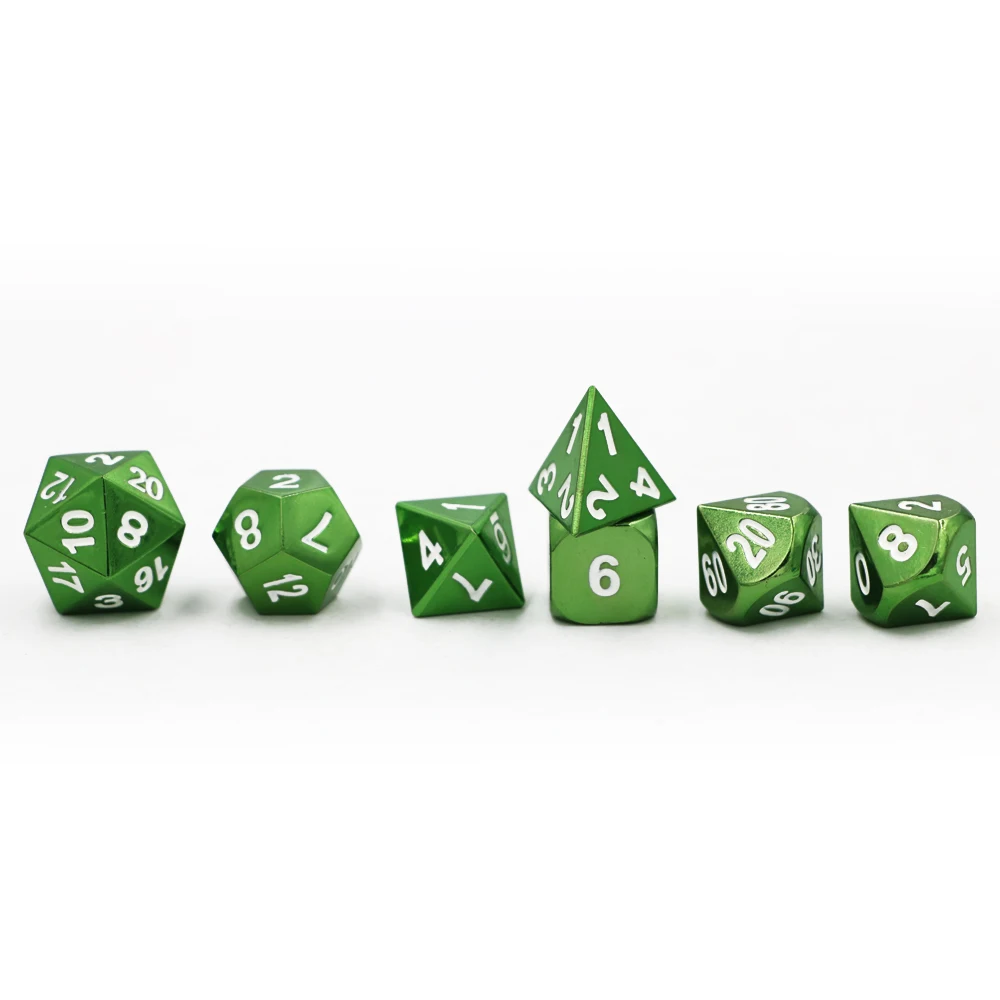 

New 7pcs/set Classic RPG Dice D&D Metal Dice DND Game Dice Set Electrophoresis Green D4 D6 D8 D10 D12 D20 Polyhedral dice