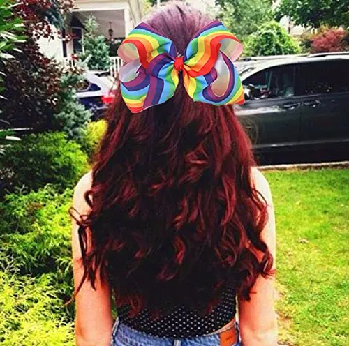 

Big Bows For Girls Boutique Grosgrain Rainbow Large 8" Hair Bow Alligator Clips Barrette For Girls Teens Kids Pack of 14