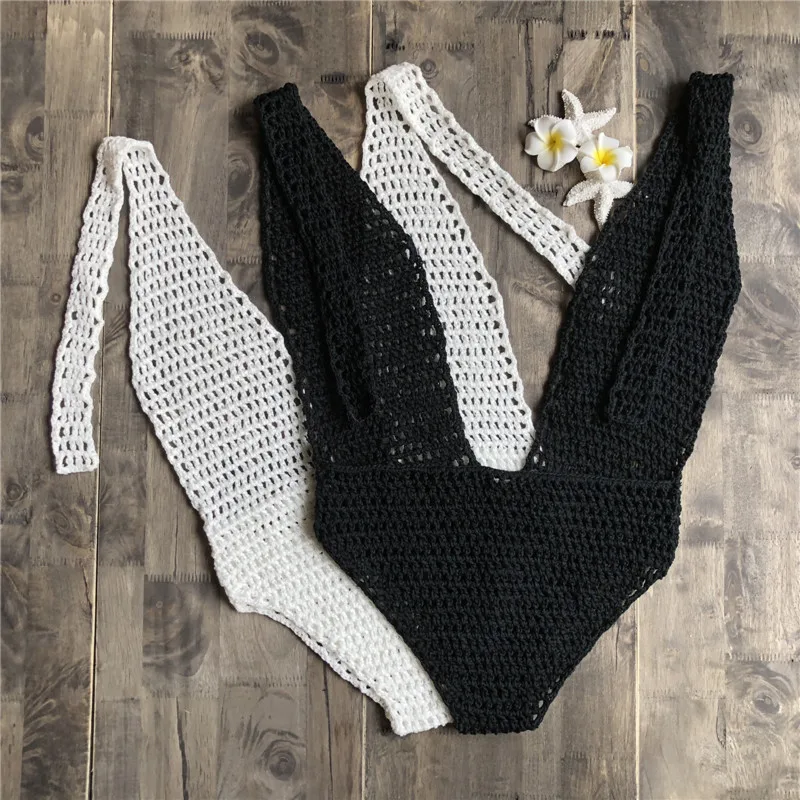 Женский слитный Монокини купальник с открытой спиной ручная вязка вязаные