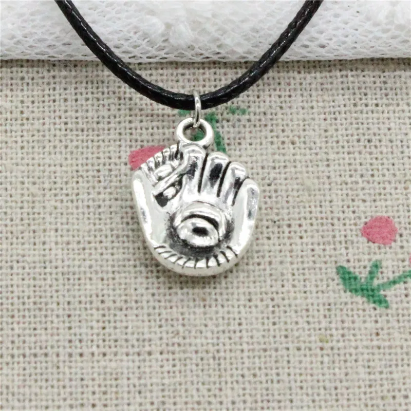 New Fashion Antique Silver Charms baseball glove 20*14mm Pendant Necklace Black Leather Cord Hand made Jewelry | Украшения и