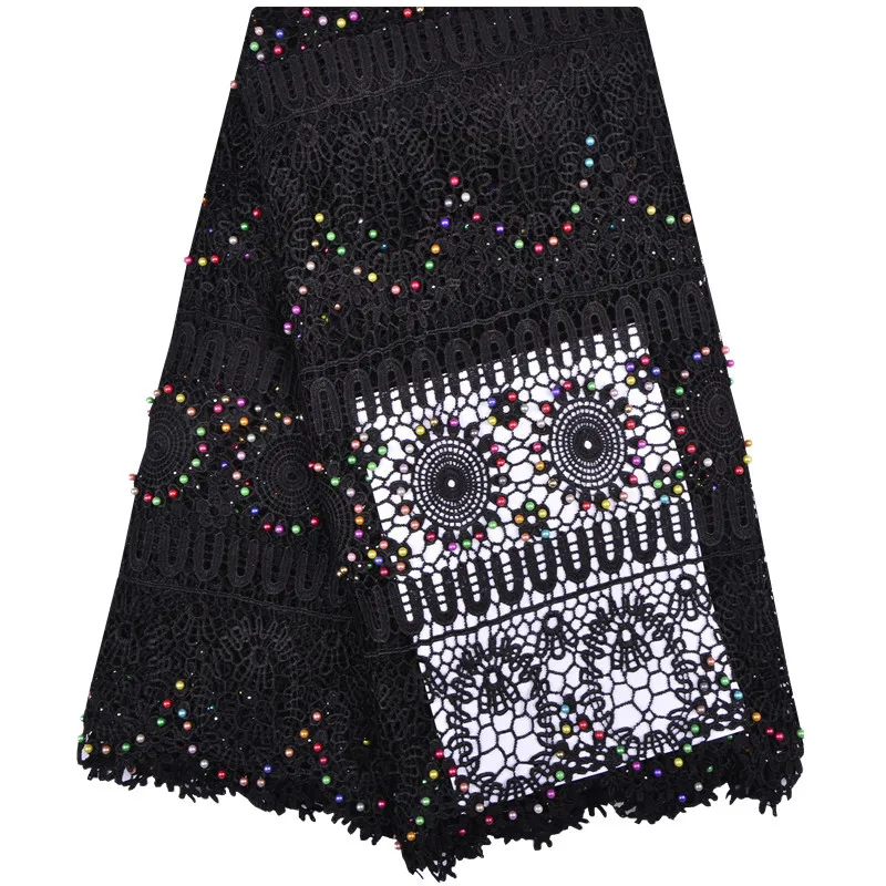 

Latest Design African Guipure Lace Fabric With Colorful Beads High Quality Nigerian Cord Lace Fabric For Wedding Purple 1231