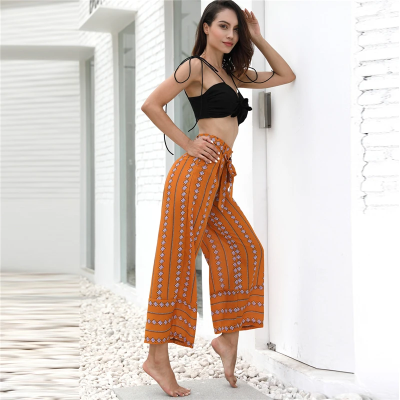 Для женщин Повседневные свободные штаны Винтаж графическим принтом Boho брюки