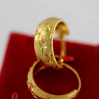 star carved circle earrings yellow gold filled hoop earrings gift