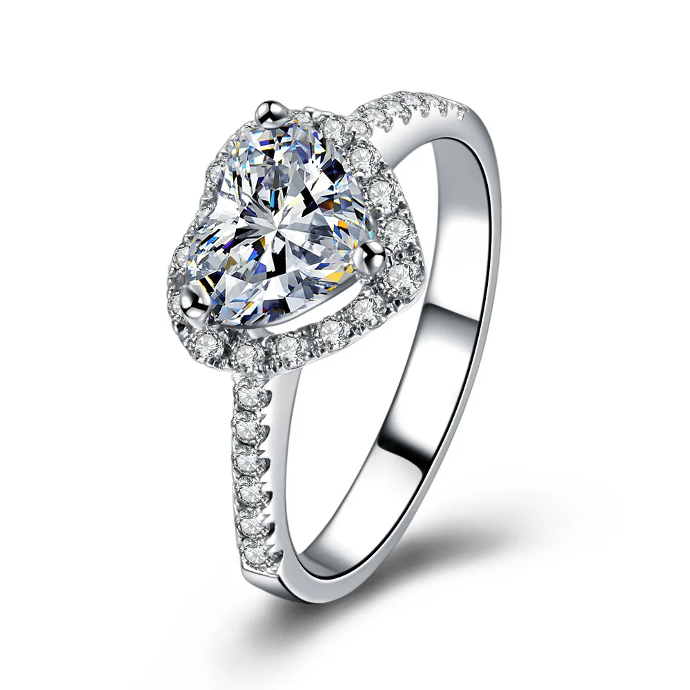 

Gorgeous Bright Sparkling Ring Love Heart Clear Crystal Finger Rings For Women Wedding Elegant Jewelry Anniversary Birthday Gift