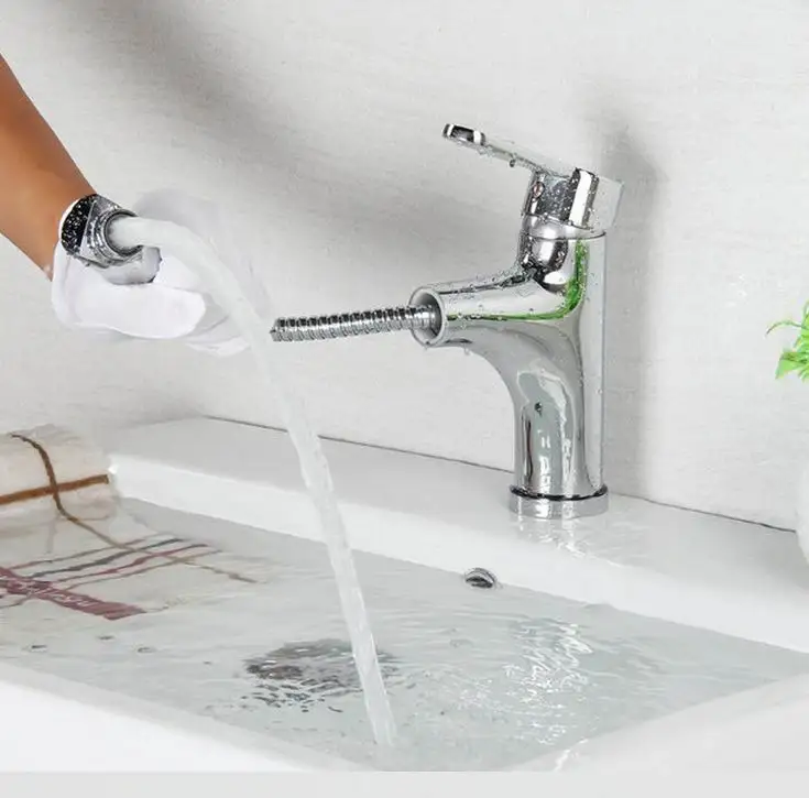 

Классический выдвижной кухонный кран с поворотом на 360 градусов, водосберегающий полированный хромированный смеситель для раковины, латун...